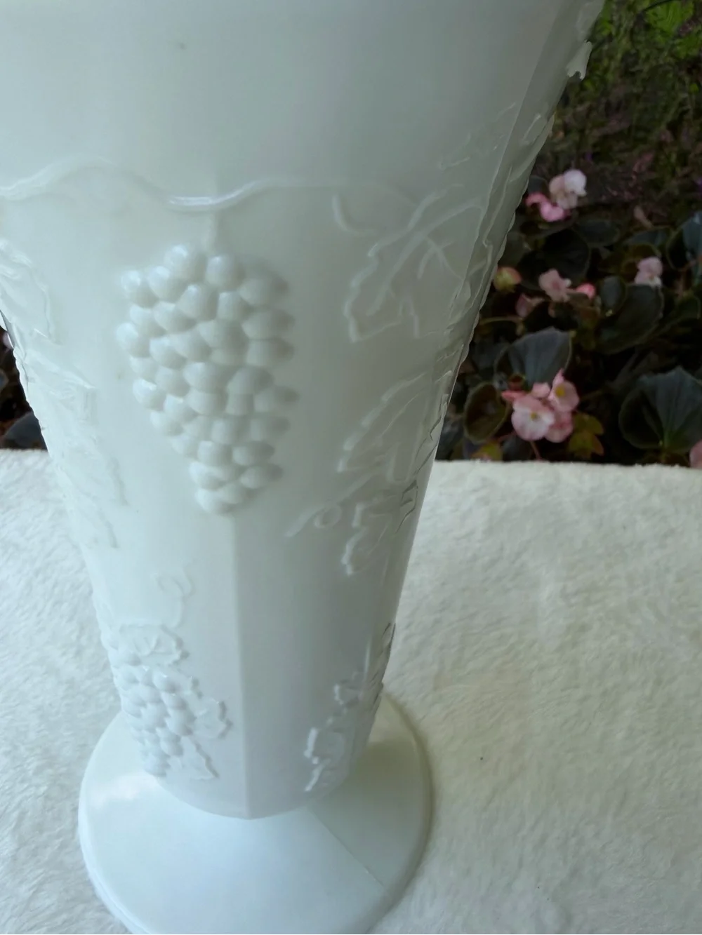 White Embossed Grape Pedestal Vase - Classic Milk Glass by Indiana Glass Co.